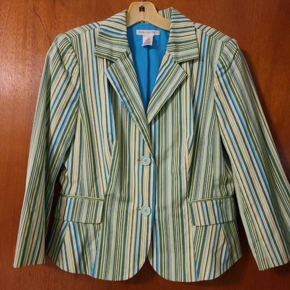 Real Clothes Green , Blue And White Stripe Jacket Size 8